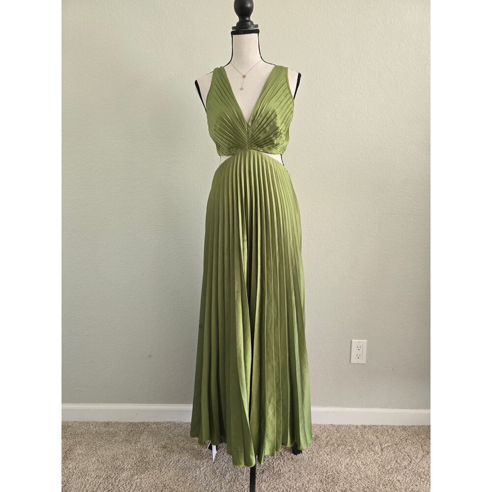 Abercrombie & Fitch Green Pleated Maxi Dress Sz S Cutout Open Back Wedding Guest - Picture 2 of 13